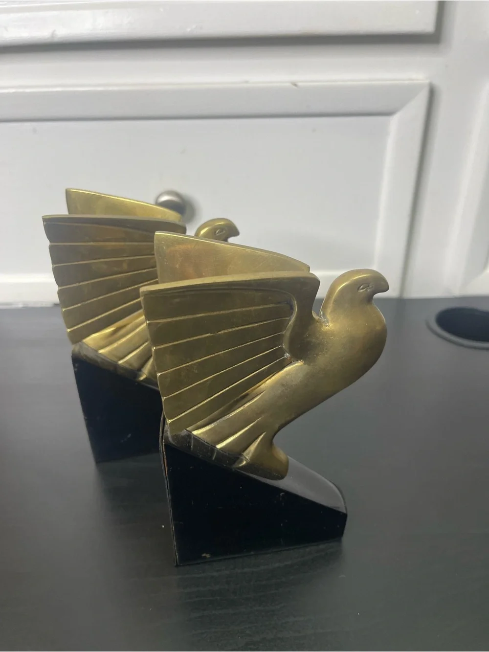 Vintage 1970s Brass  Bird Dove Pigeon Eagle  Bookend Korea Art Deco MCM